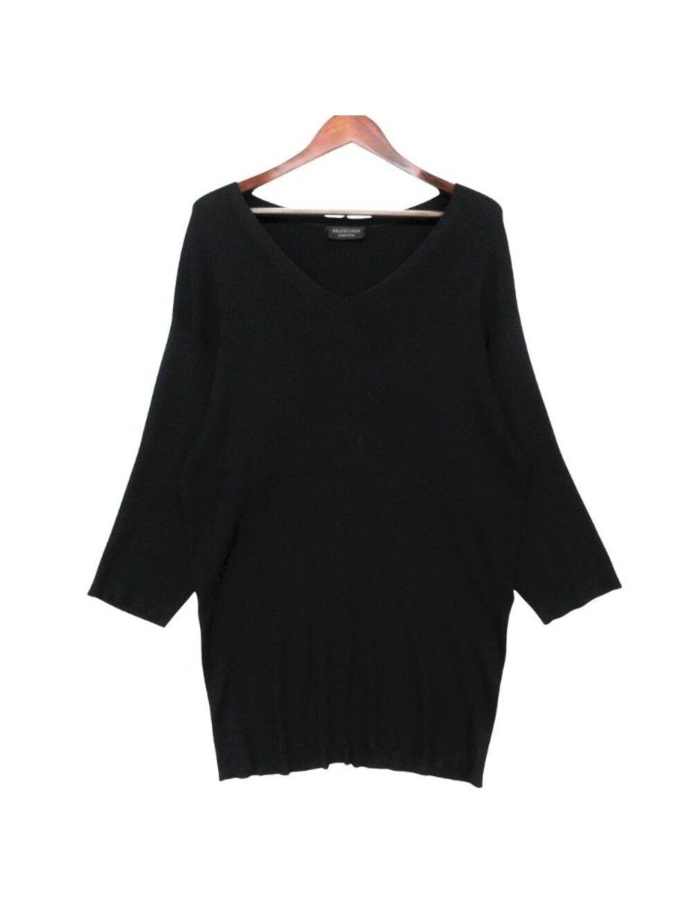 Balenciaga Dress Long Sleeve V-neck Silk Rib Knit Black LL